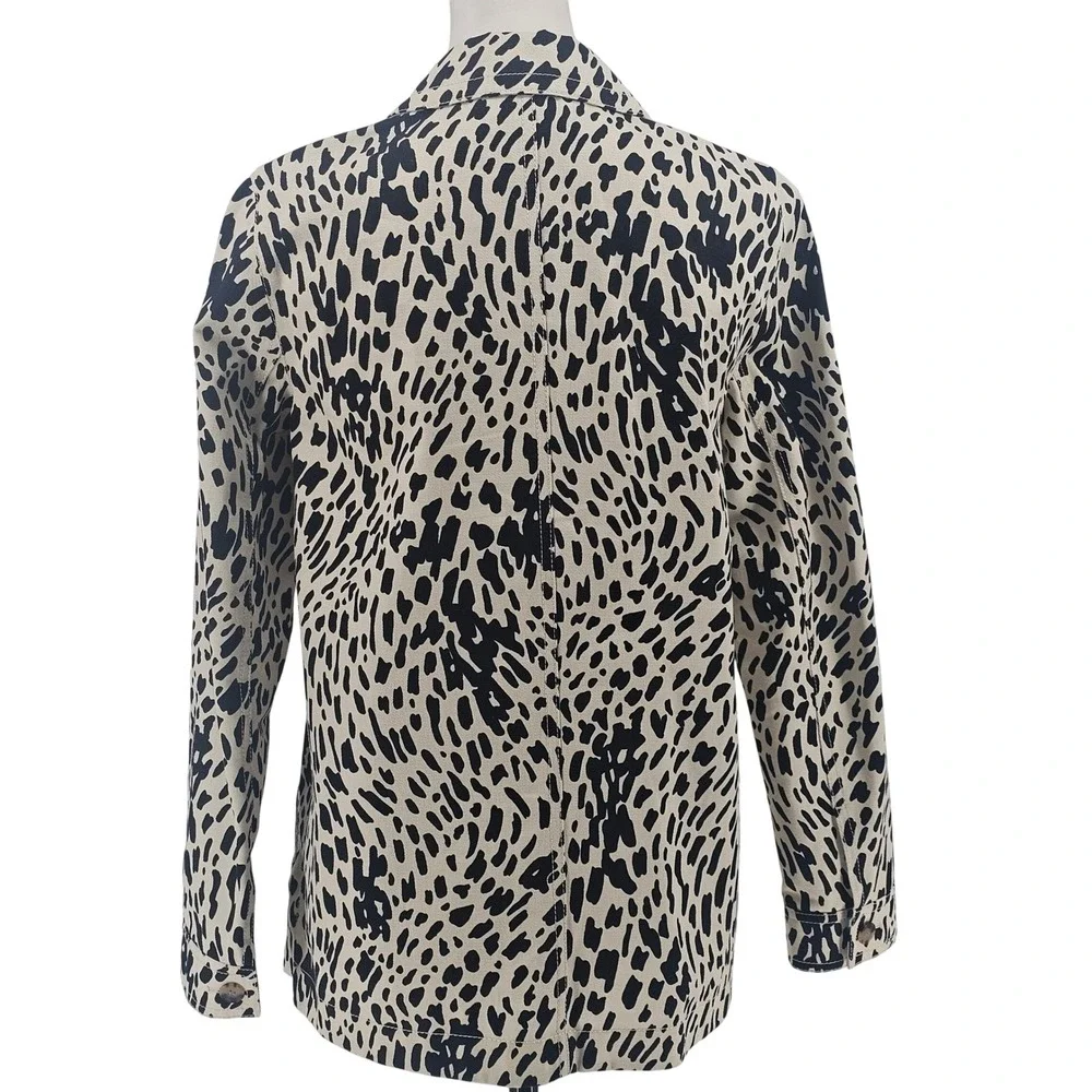 Lafayette 148 Blazer XS Cream Black Animal Print Safari Chic Contemporary Office